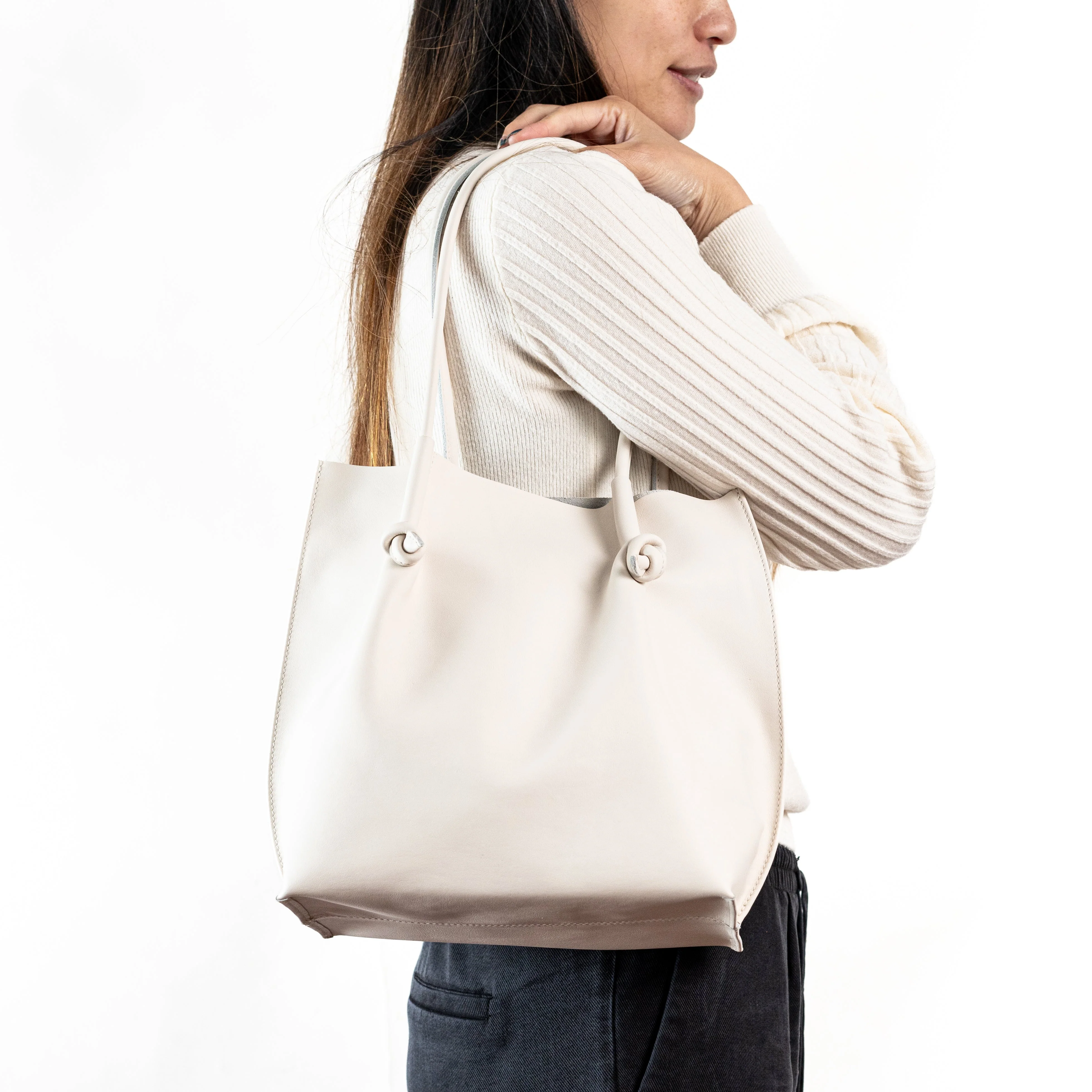 Flora Everyday Leather Tote | Smooth Calf Cream - Image 2