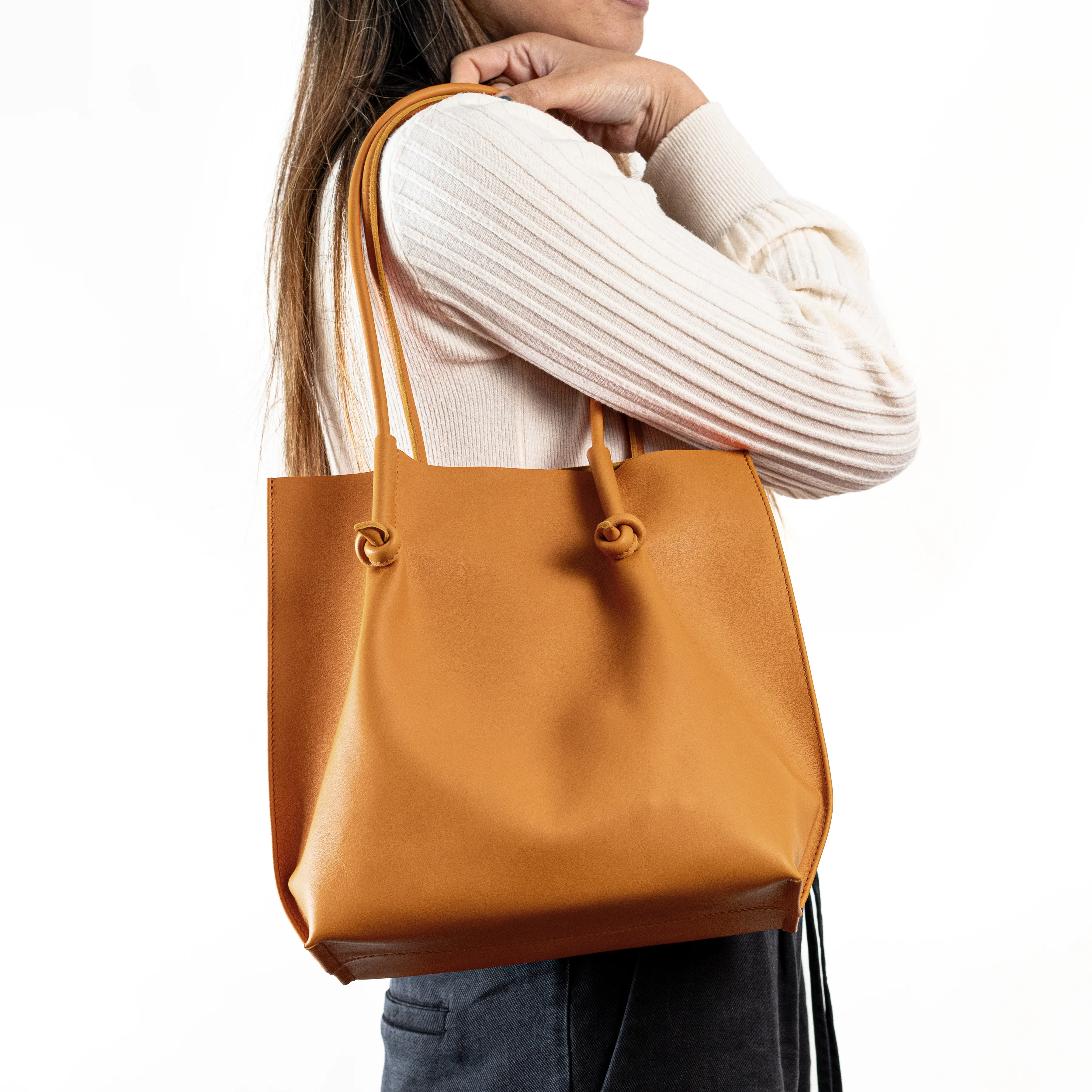 Flora Everyday Leather Tote | Smooth Calf Orange - Image 2