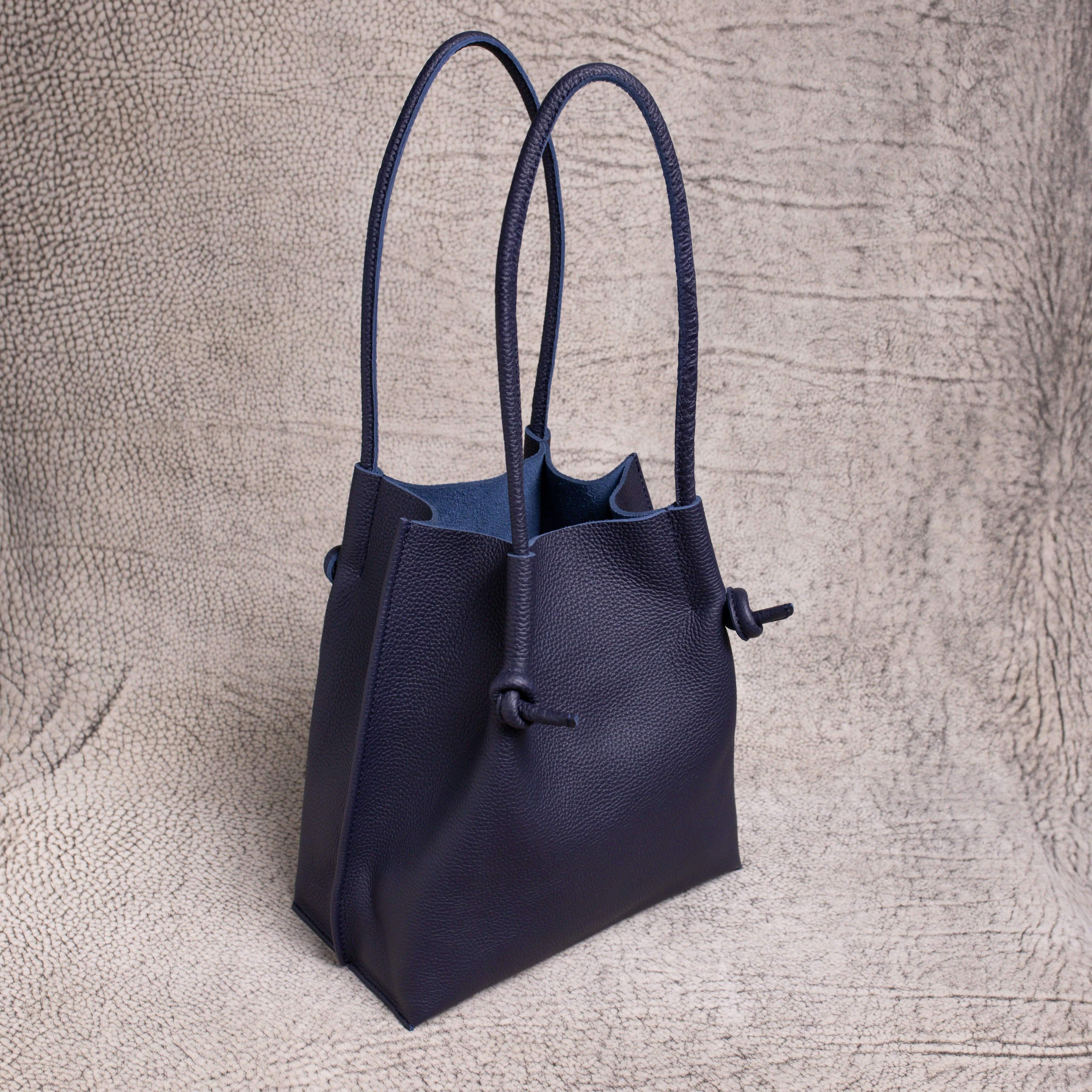 Flora Everyday Leather Tote | Togo Calf Navy Blue - Image 3