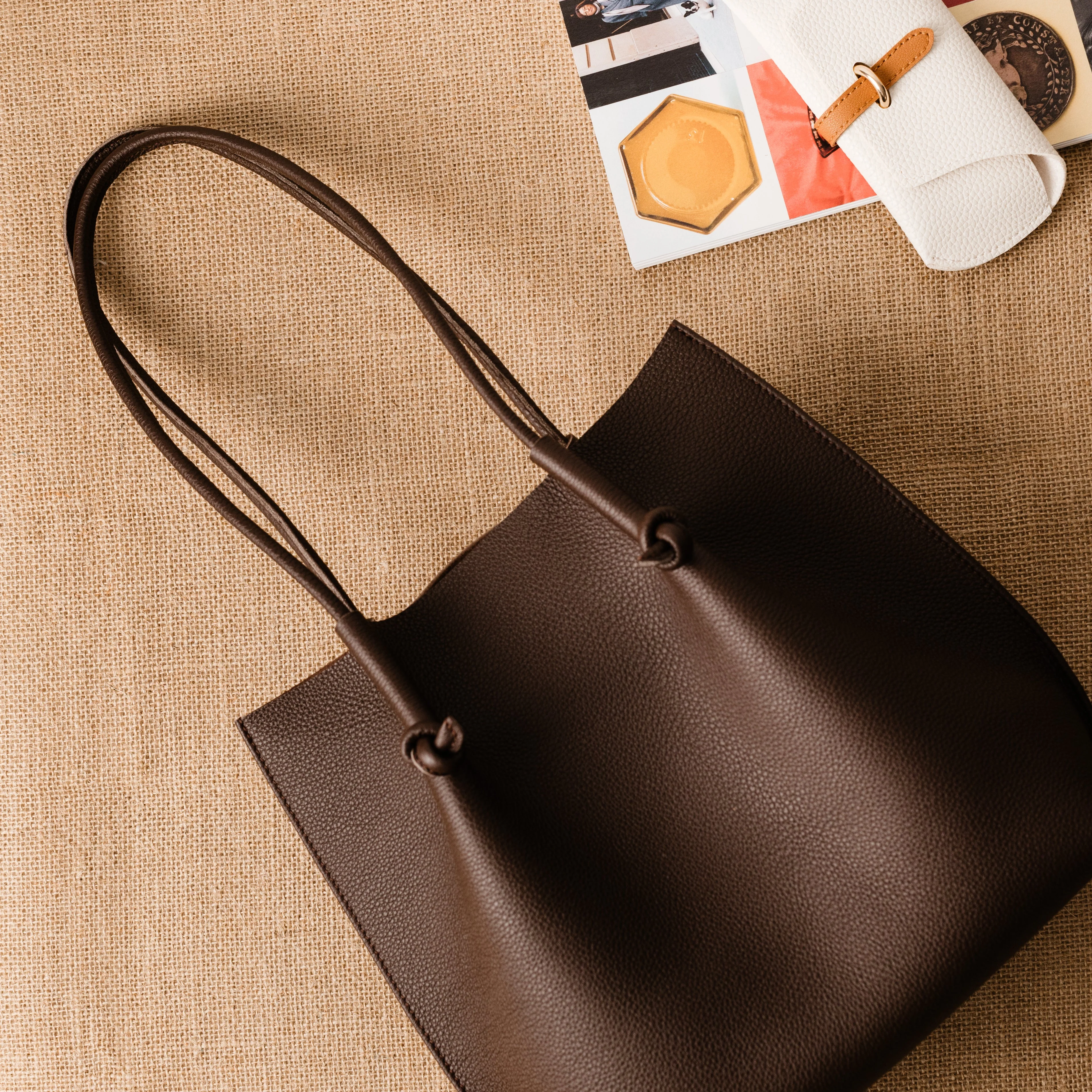 Flora Everyday Leather Tote | Togo Calf Brown - Image 3