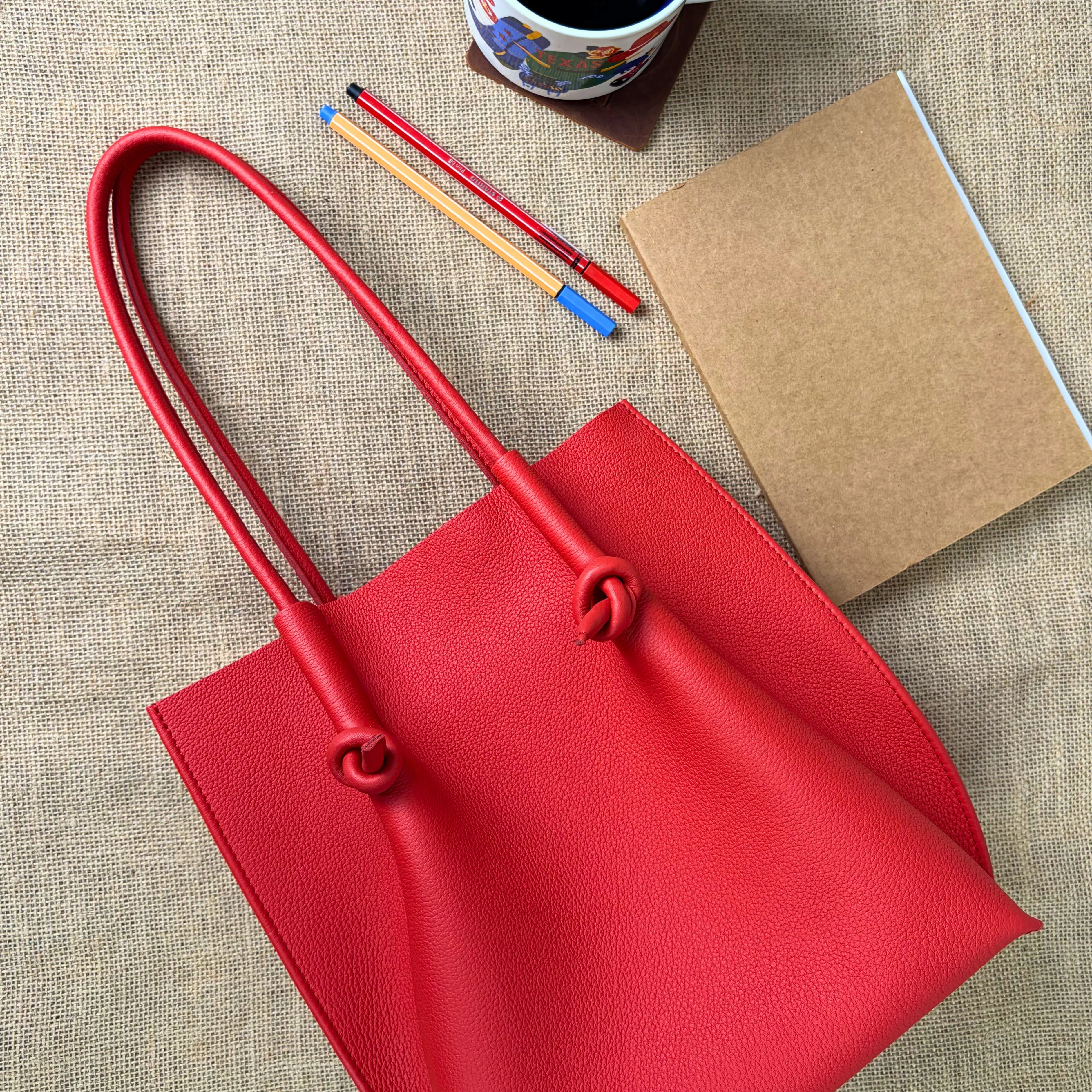 Flora Everyday Leather Tote | Togo Calf Red - Image 5