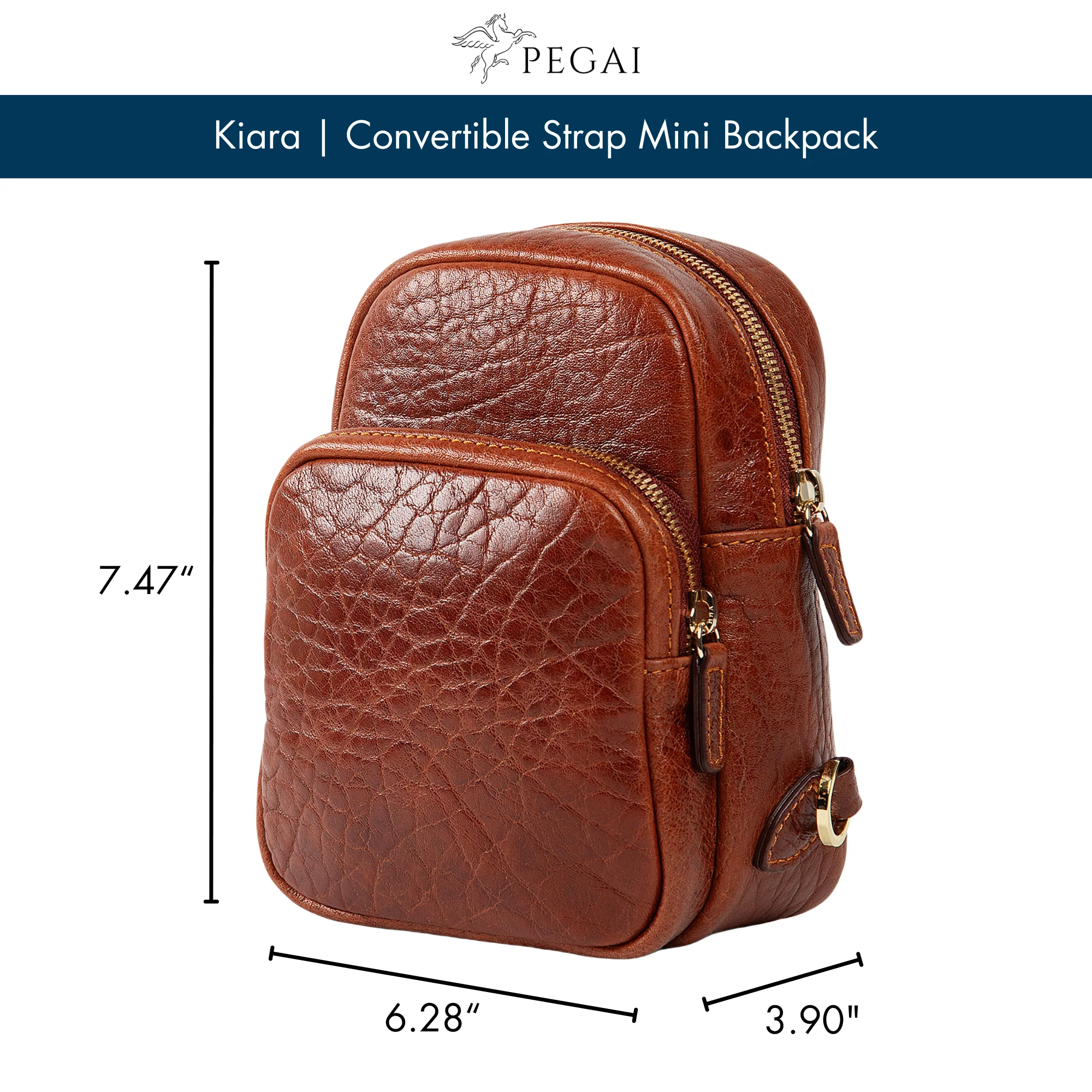 Kiara | Convertible Strap Mini Backpack & Crossbody Bag | Cognac Brown - Image 3