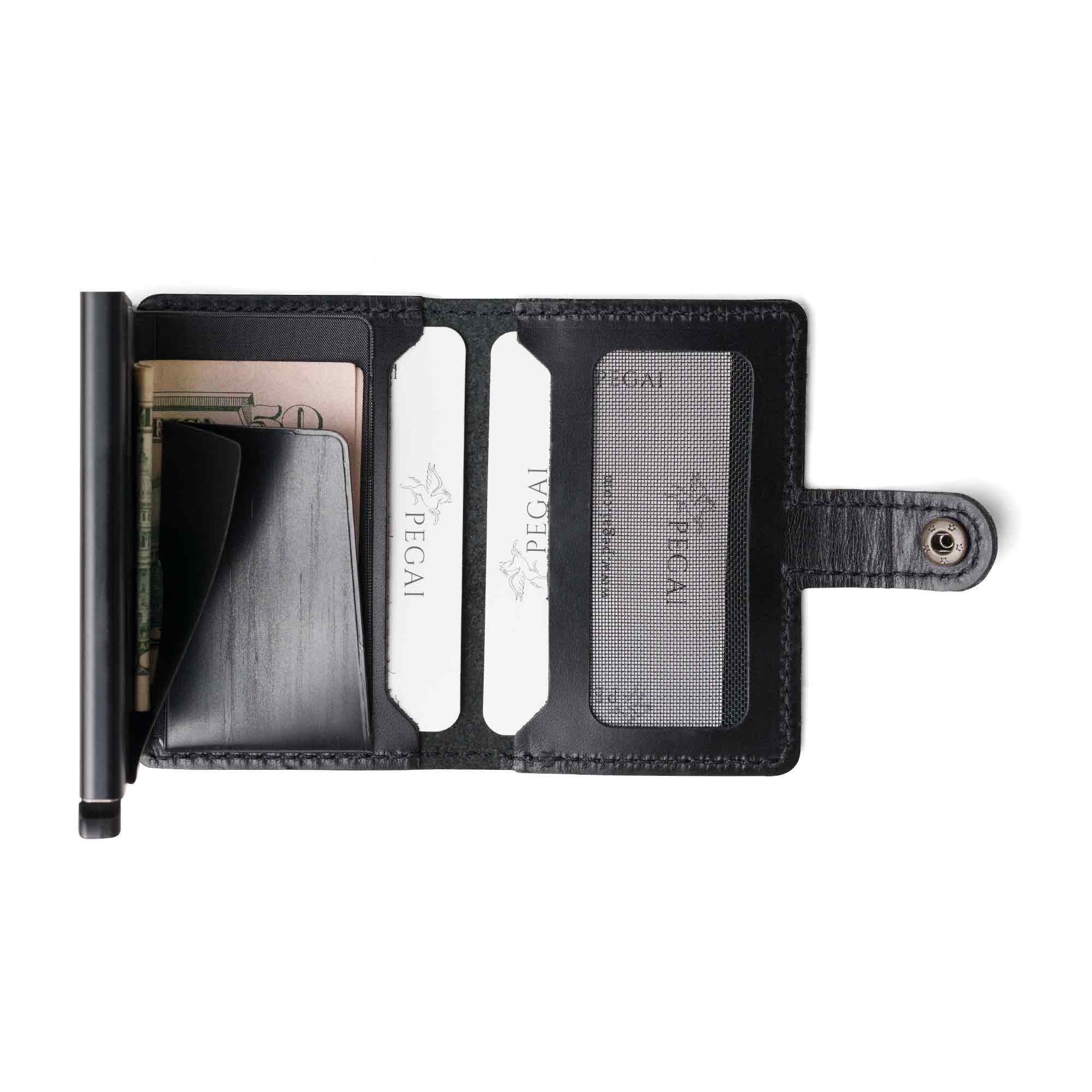 Leather Quick Card Access Wallet | Black | Agustine - Image 3