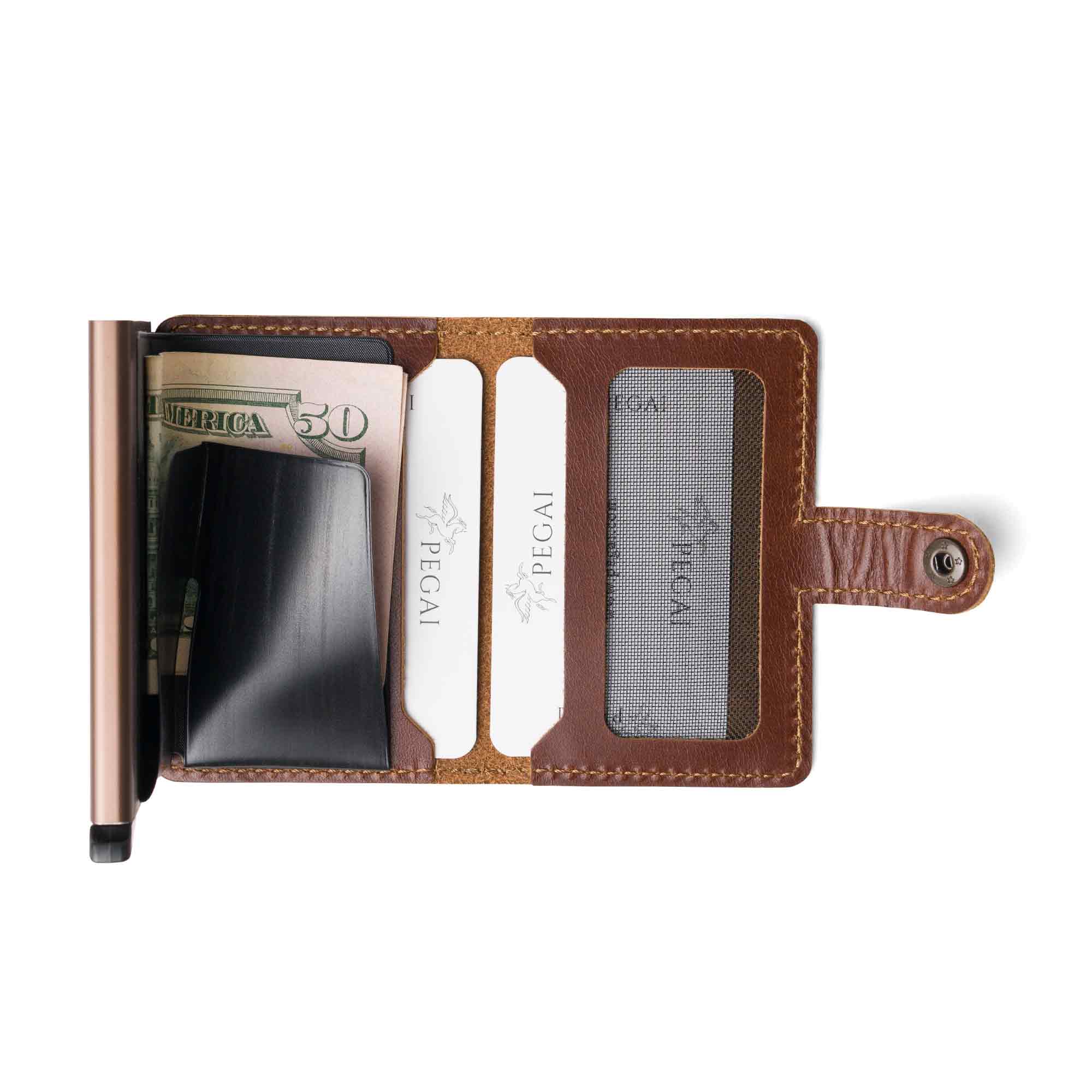 Leather Quick Card Access Wallet | Rum Brown | Agustine - Image 4