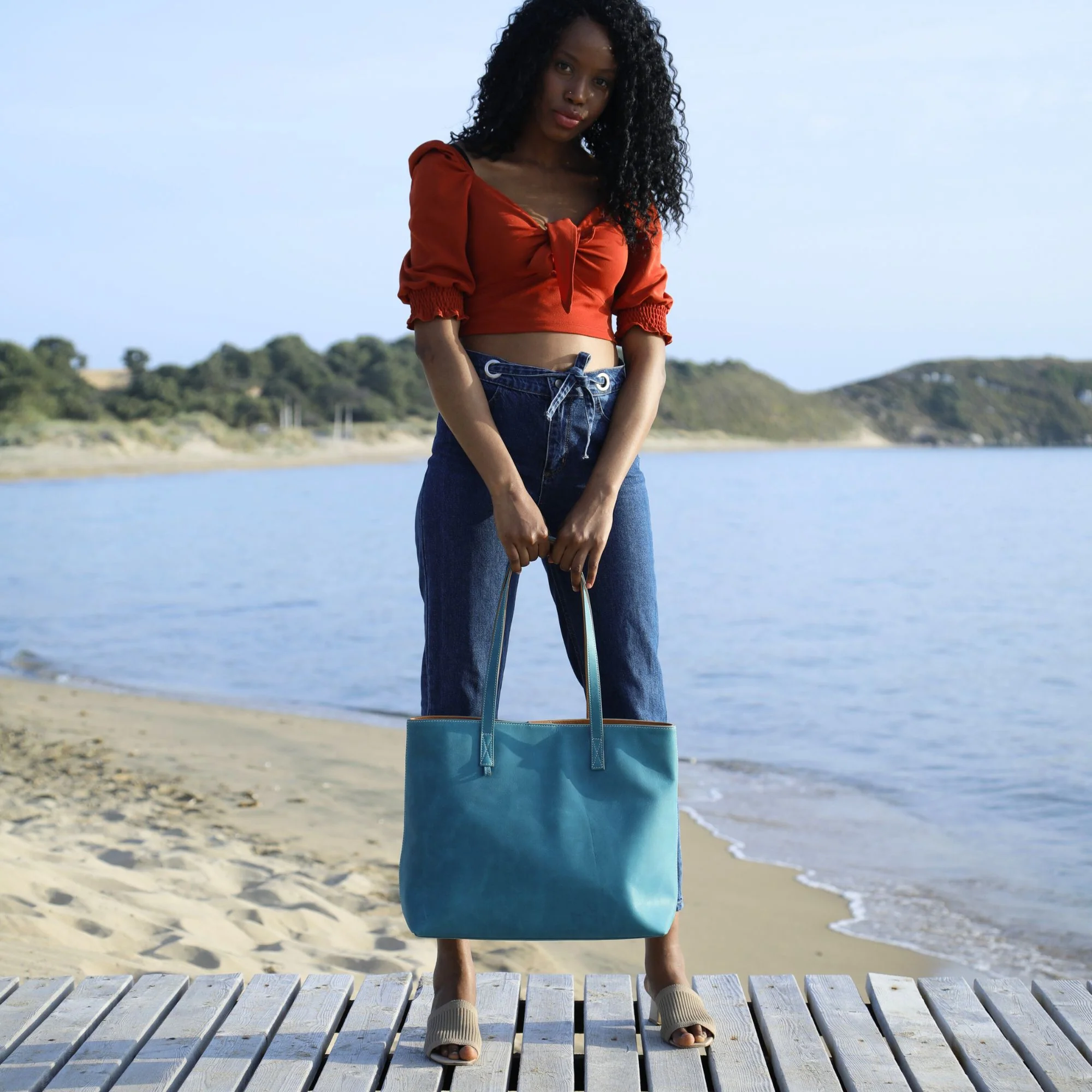 Leather Tote | Sharon | Turquoise - Image 7