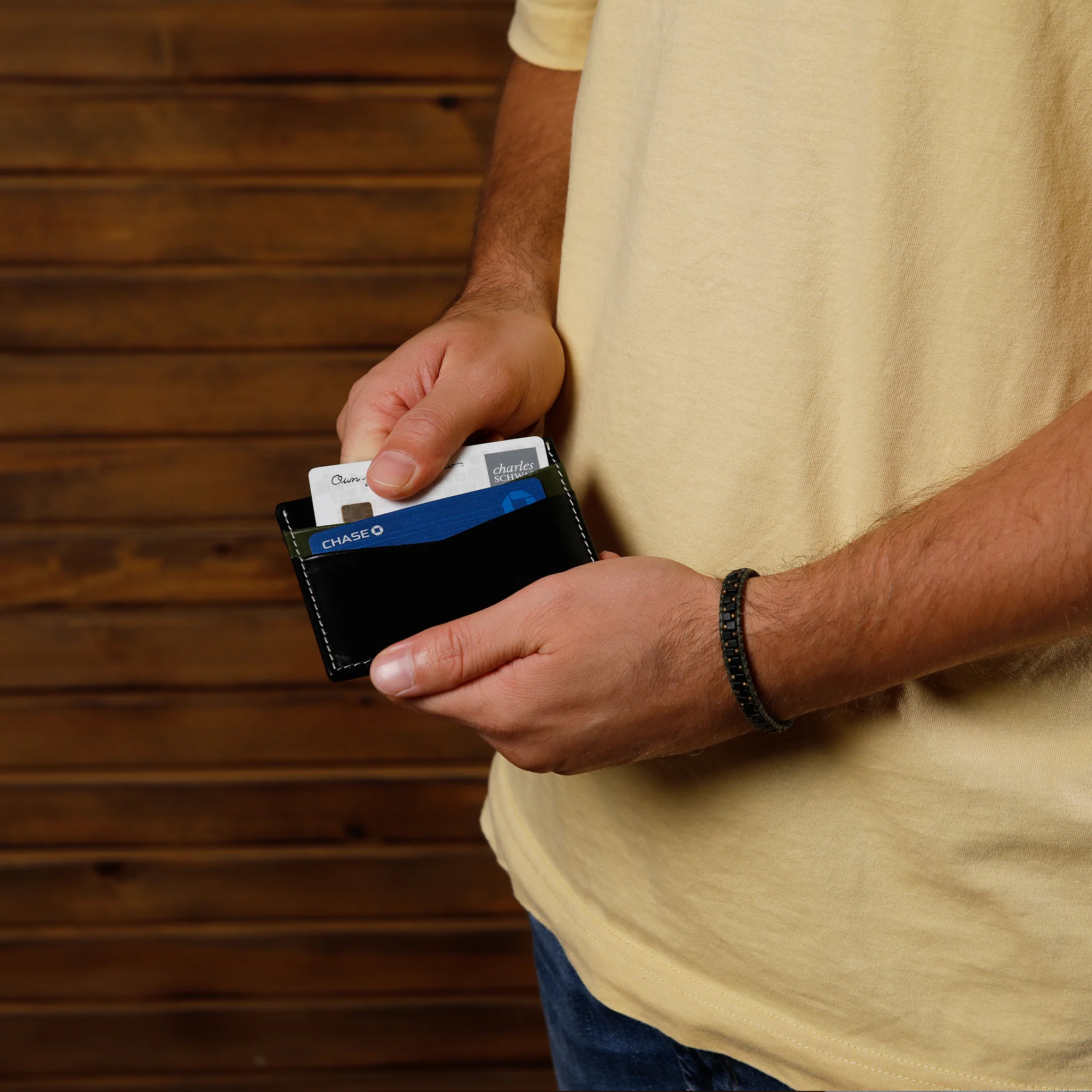 Ricky | Italian Leather Card Holder | Black & Green - Image 3