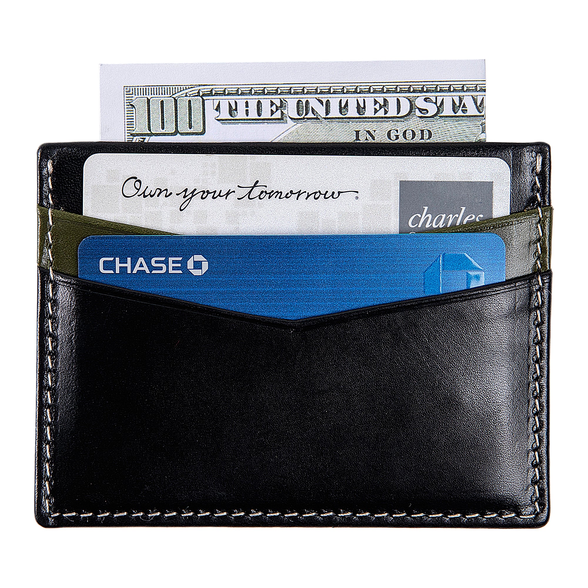 Ricky | Italian Leather Card Holder | Black & Green - Image 4