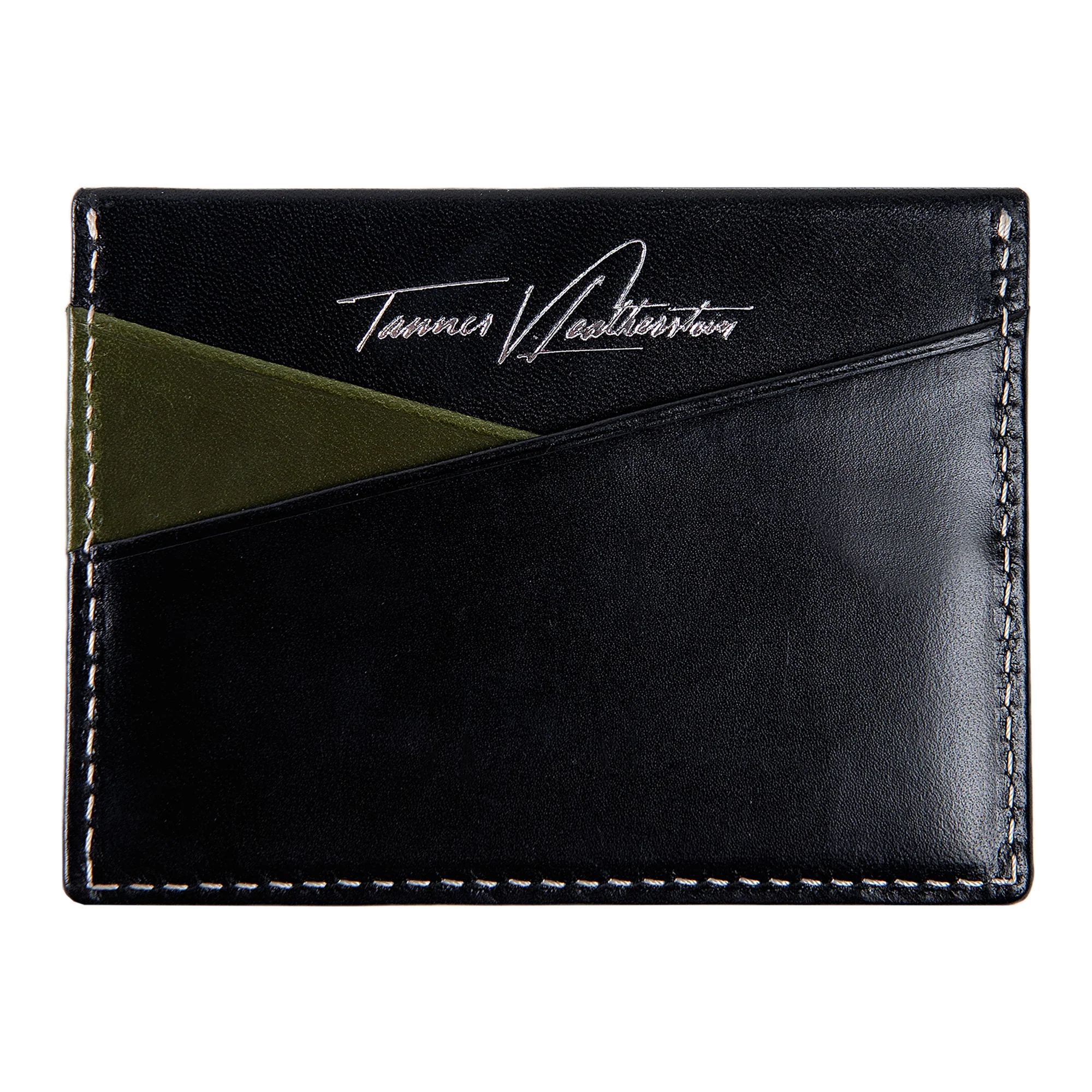 Ricky | Italian Leather Card Holder | Black & Green - Image 5