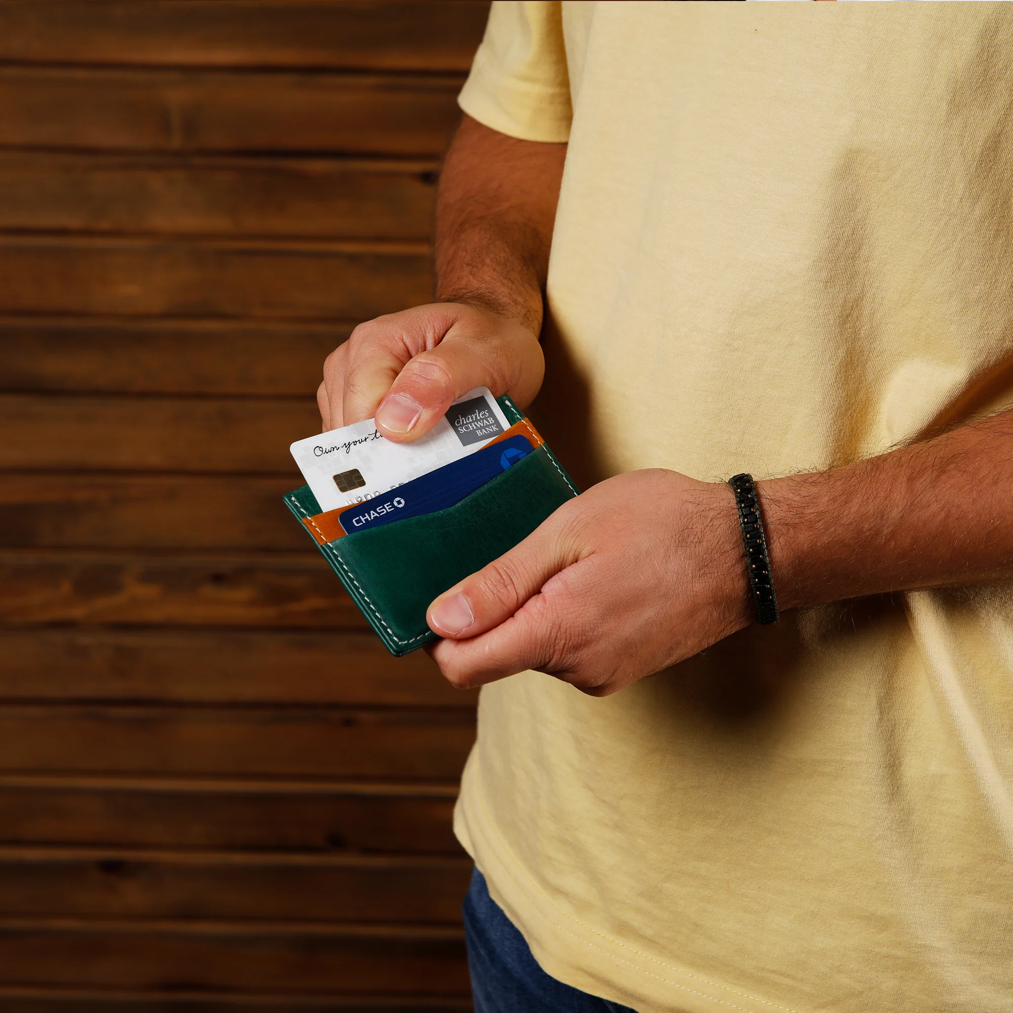Ricky | Italian Leather Card Holder | Green & Yellow - Image 3