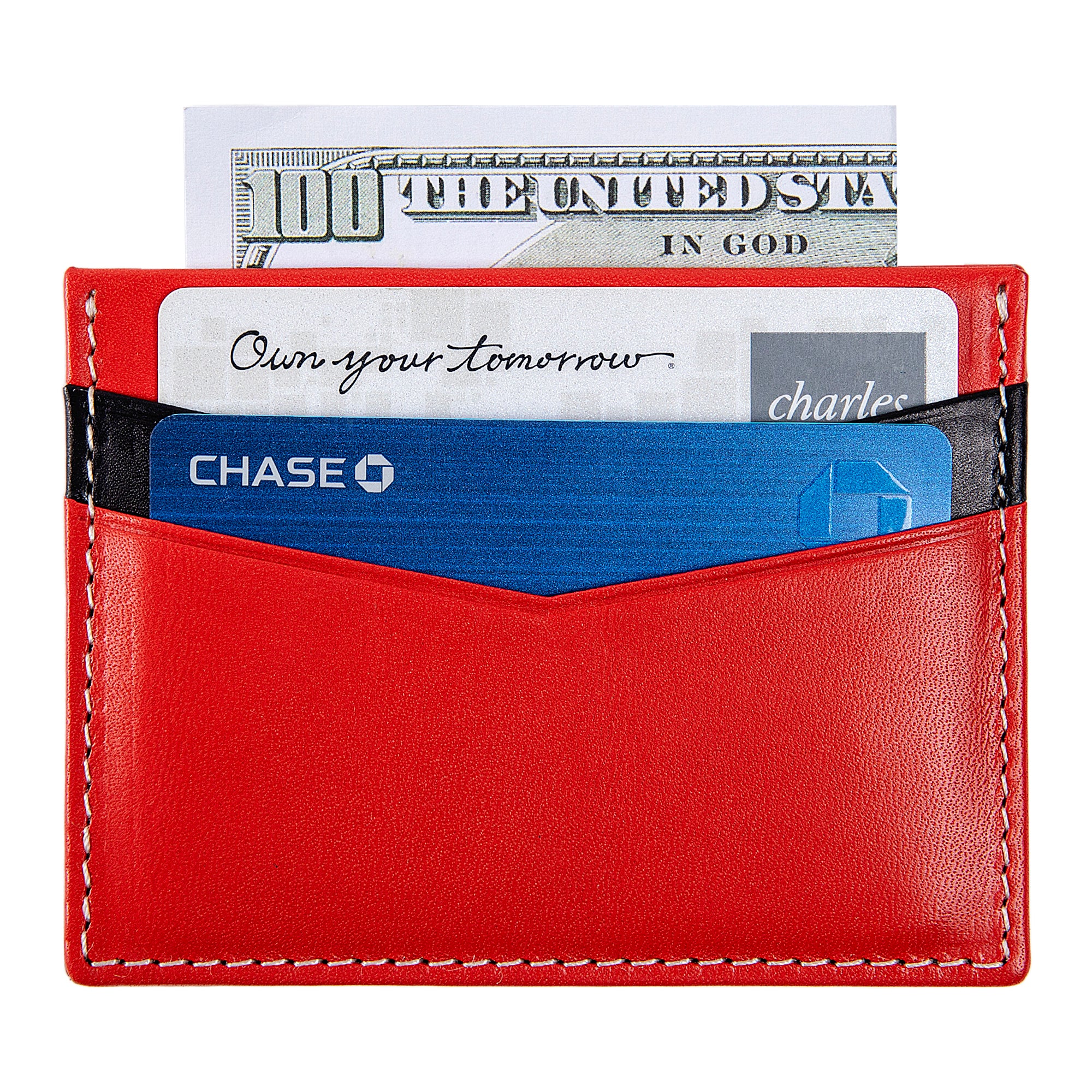 Ricky | Italian Leather Card Holder | Red & Black - Image 4