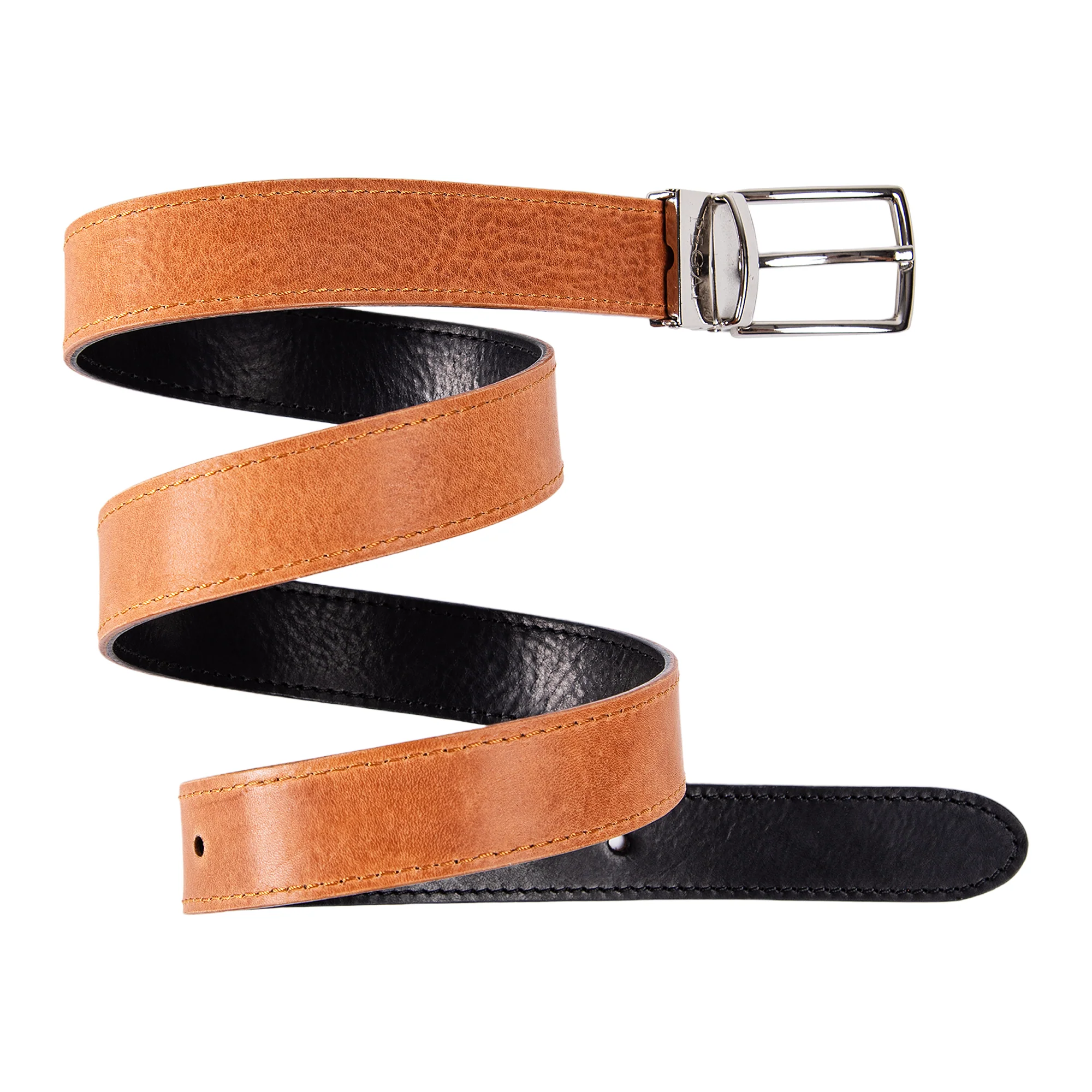 Ryan | Two-in-One Reversible Leather Belt | Stitched | Black & Light Brown - Image 4