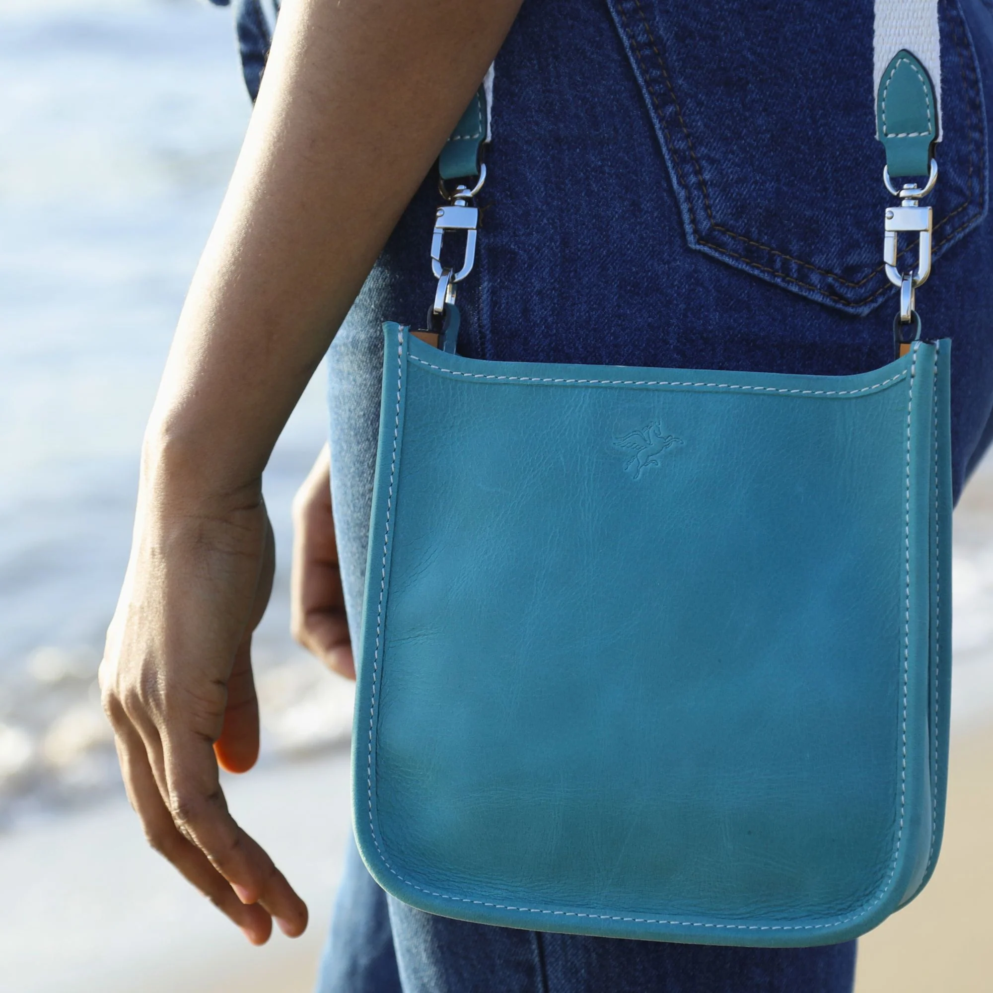 Spring | Hobo Crossbody Bag | Turquoise w/ Nickel Hardware - Image 4